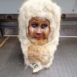 Vintage Nuni Alaskan Child Doll Handcarved Wood Reindeer & Other Fur w/ Tag 11"